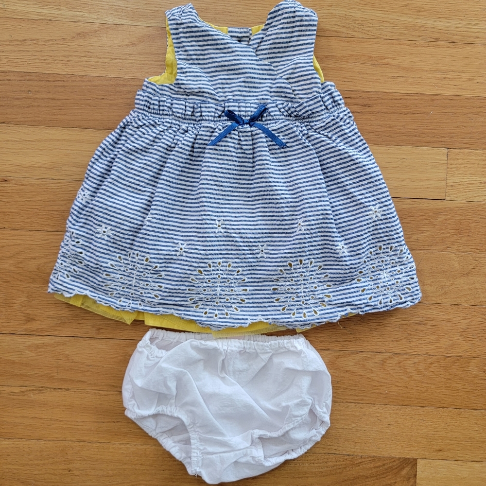 The Children's Place Seersucker Eyelet Faux Wrap Dress, Size 3-6 Months
